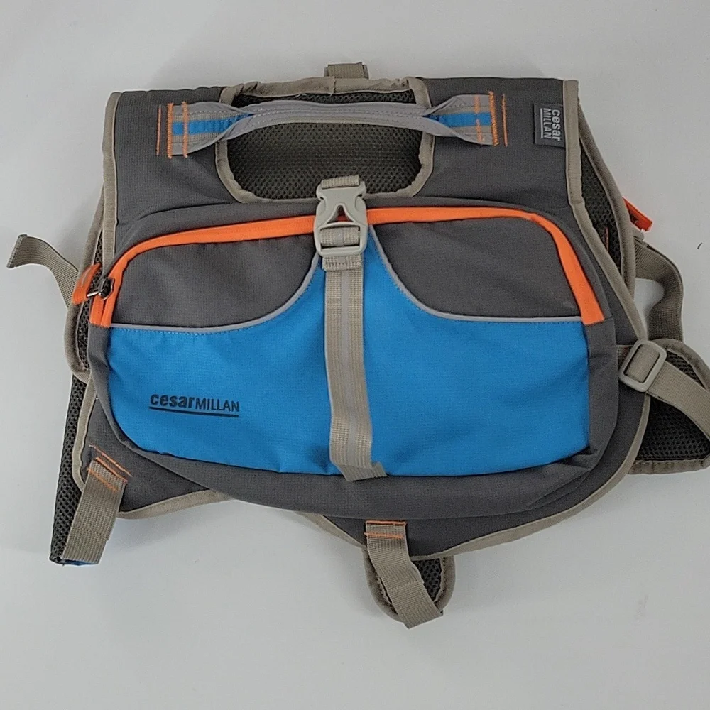 Cesar Millan Blue and Orange Dog Backpack Large NWOT